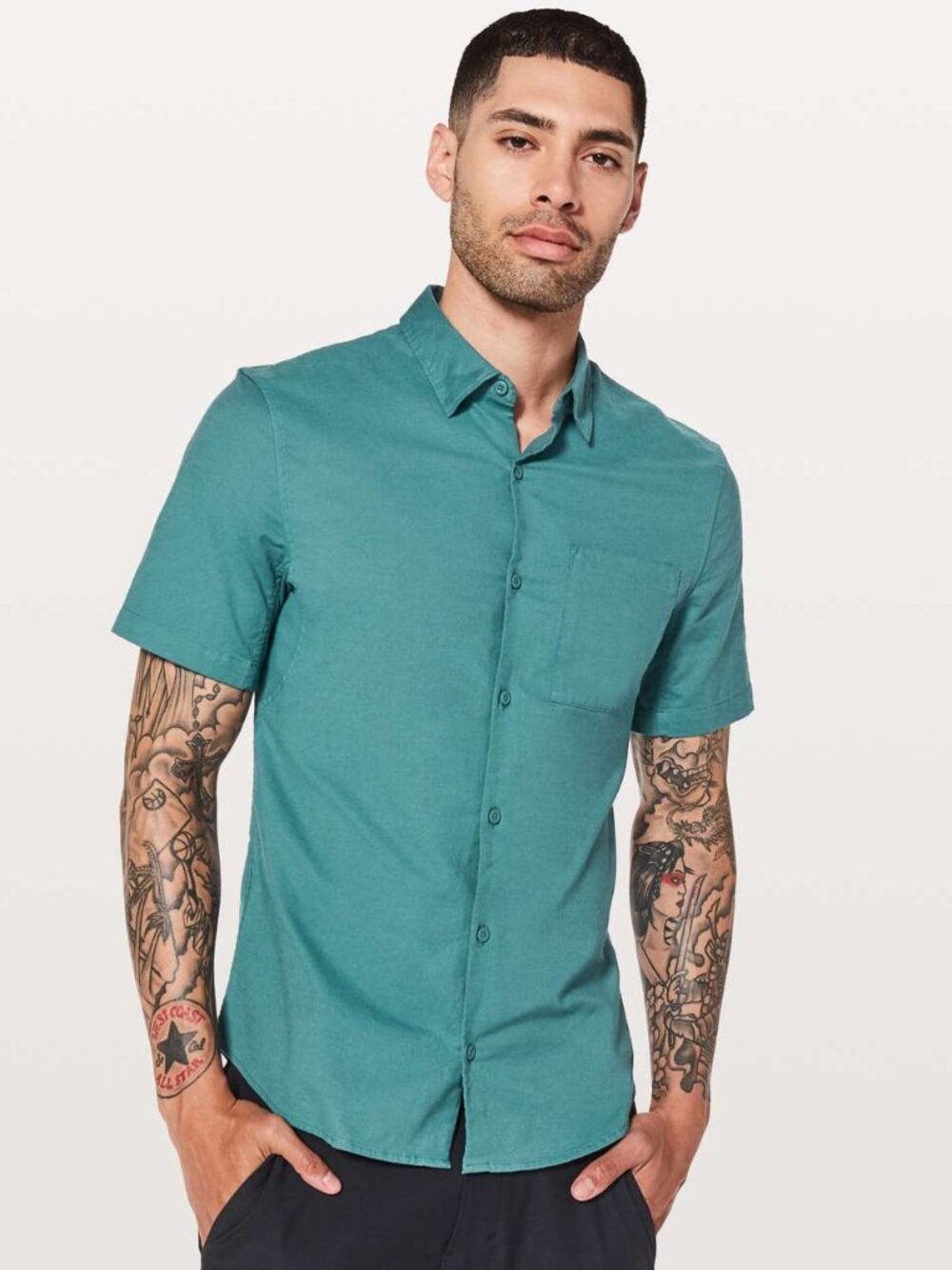 Lululemon Men's All Town Short Sleeve Buttondown - Green